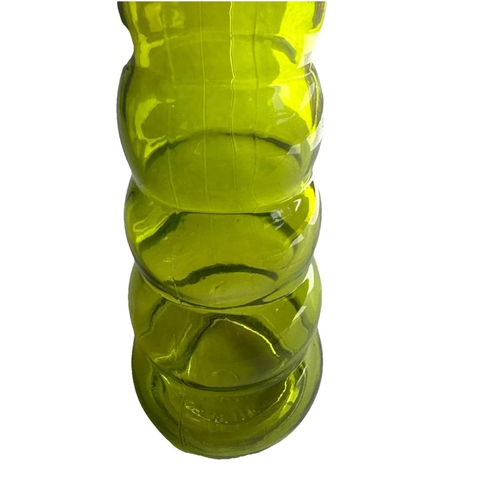 VTG Green Glass Bubble Vase 8 1/2 Inches Tall. Base Is 2 3/4inches Wide